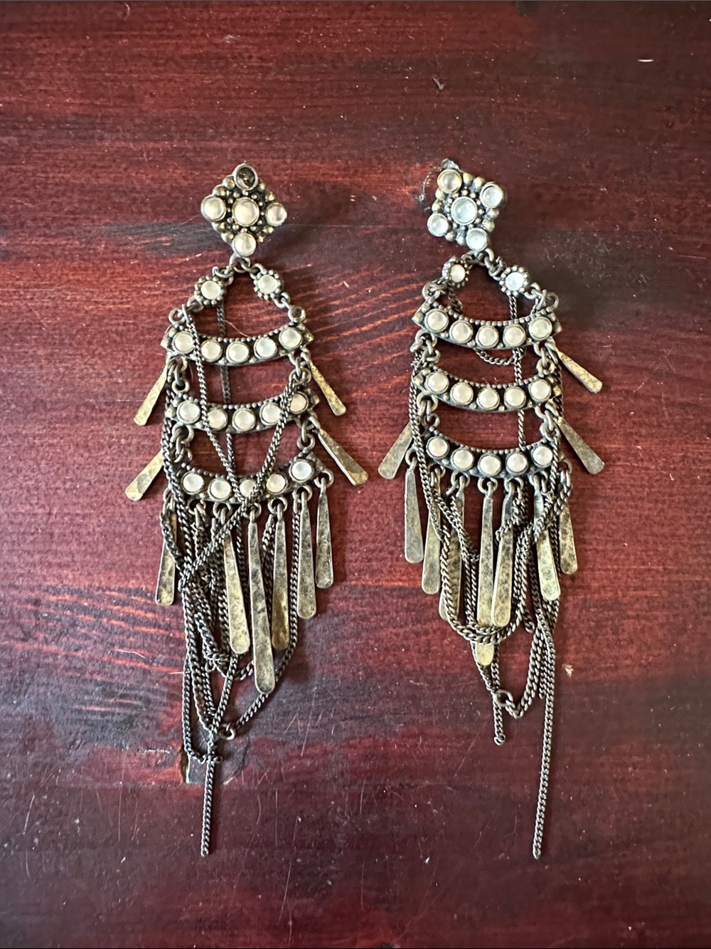 Bohemian Dangle Statement Earrings in Antique Gold
